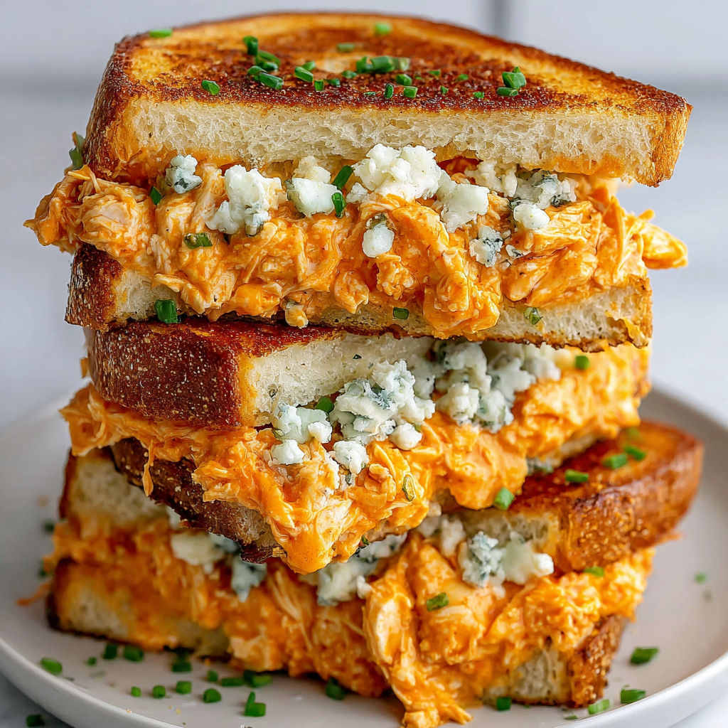 A grilled cheese sandwich with chicken and blue cheese.