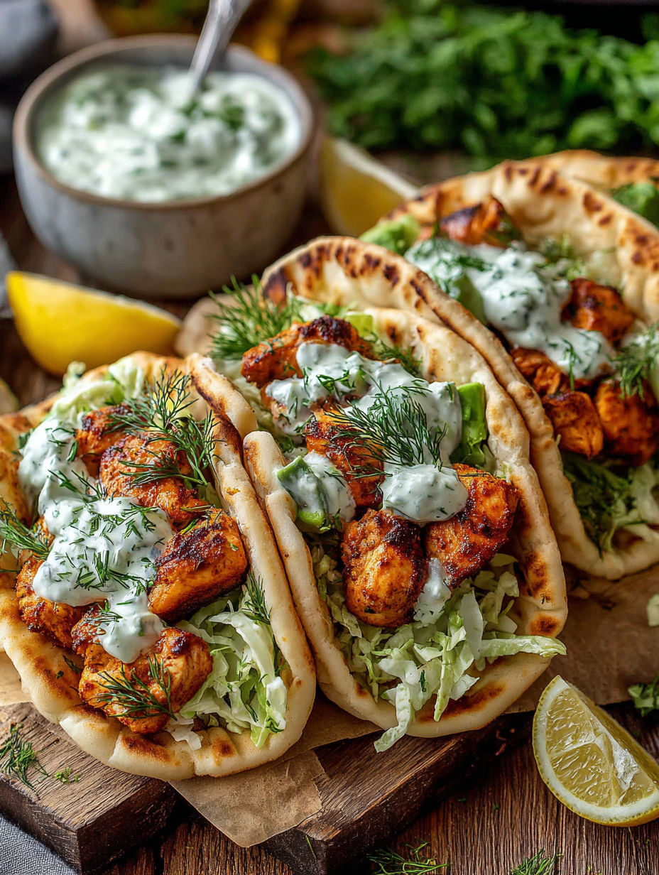 A close up of a grilled chicken wrap with a dollop of sour cream.