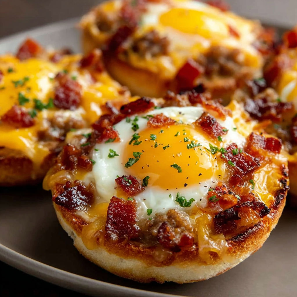 A breakfast pizza with bacon and eggs.