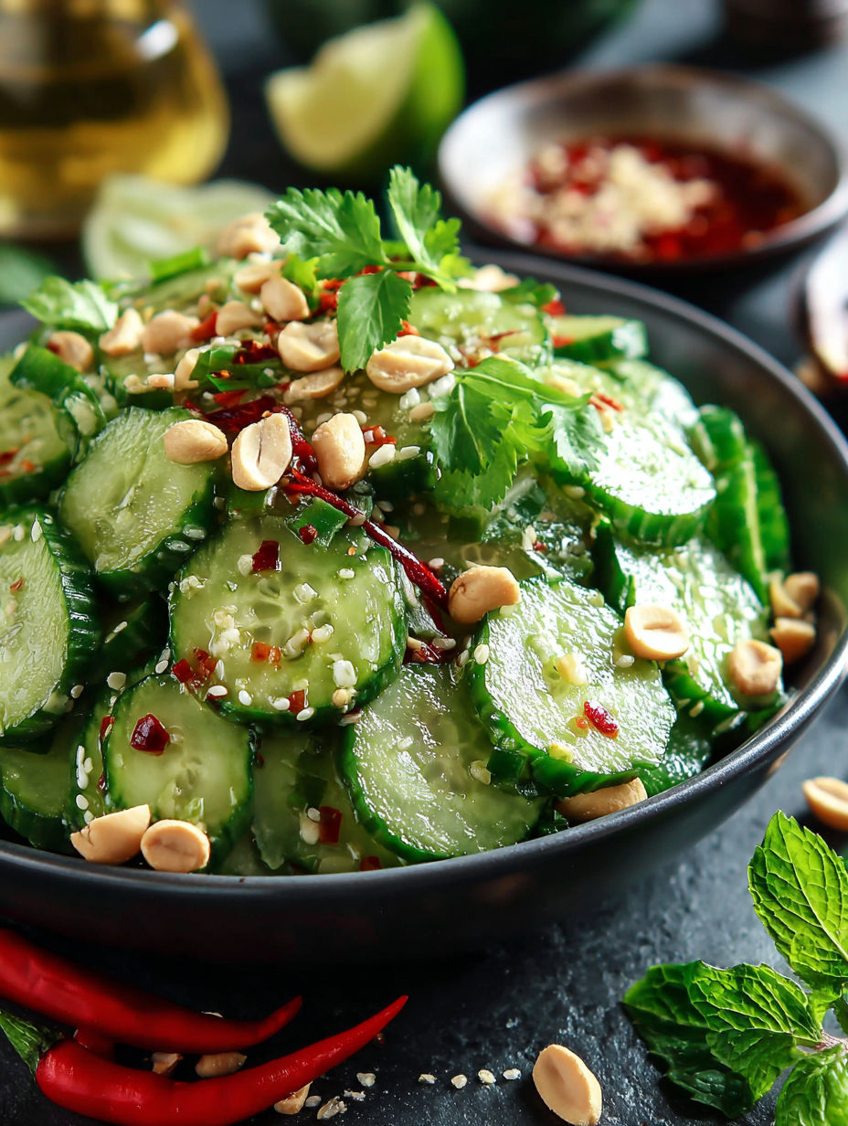 A bowl of Thai cucumber salad.