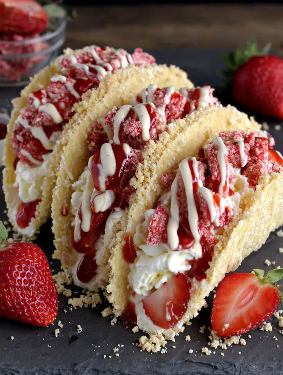 A close up of a dessert with strawberries and whipped cream.