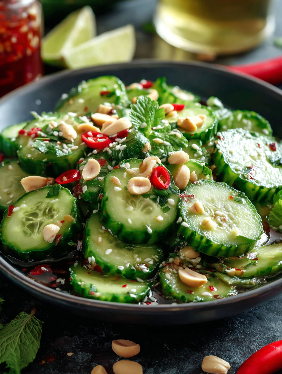 A bowl of Thai Cucumber Salad.