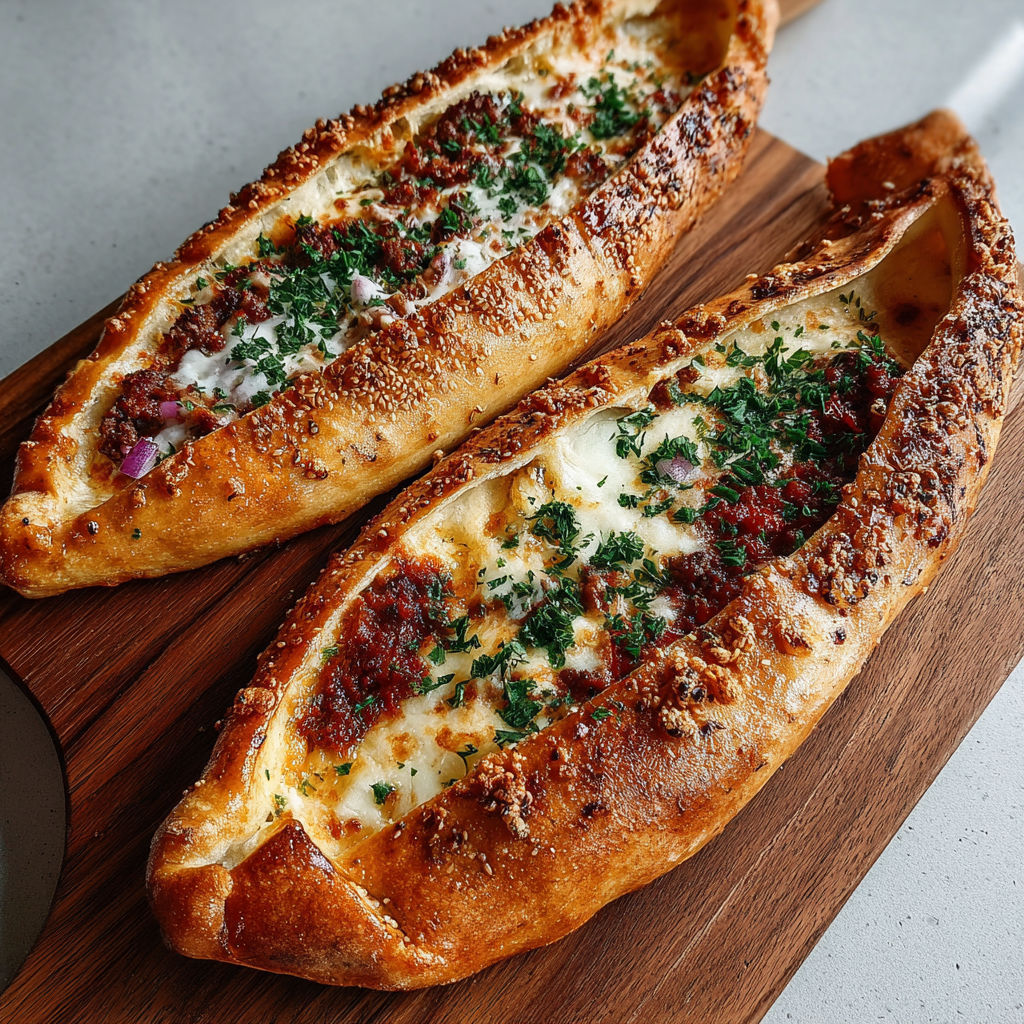 Two pieces of bread with meat and cheese on top.