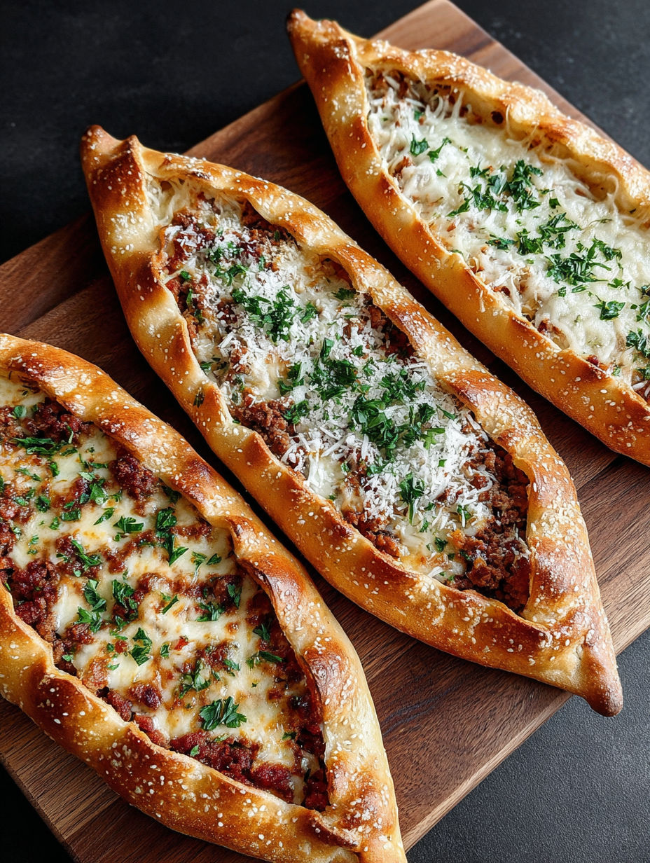 Three different kinds of food on a wooden board.