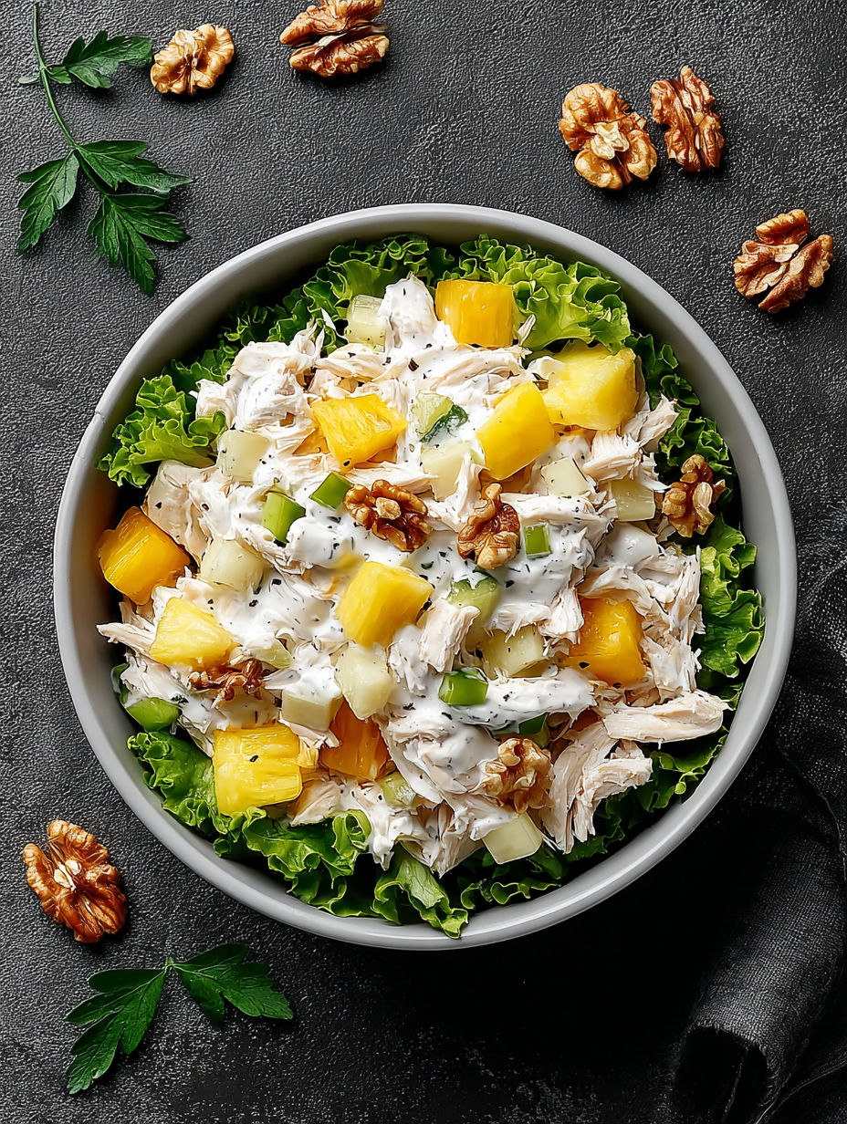 A bowl of Hawaiian chicken salad.
