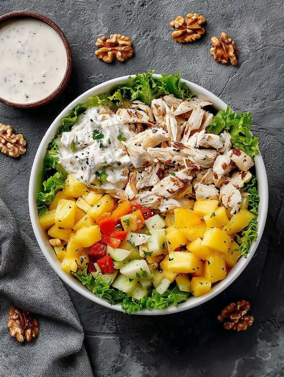 A bowl of Hawaiian chicken salad.