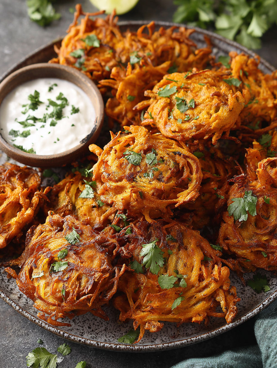 A plate of air fryer onion bhaji.