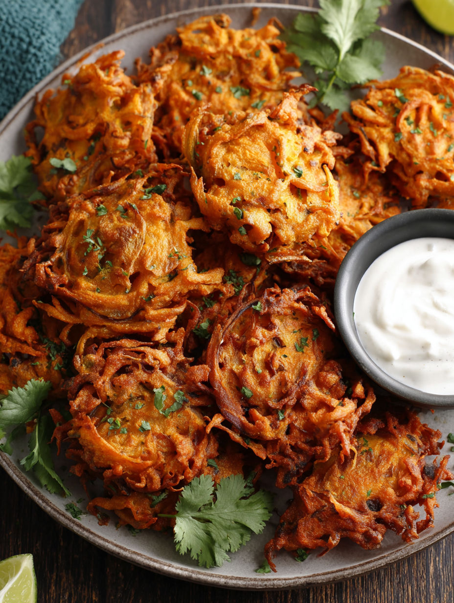 A plate of air fryer onion bhaji.
