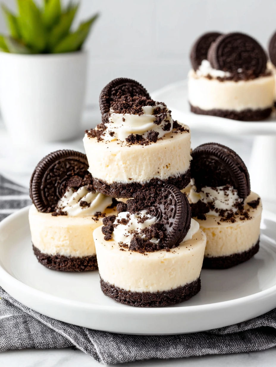 A plate of mini Oreo cheesecake bites.