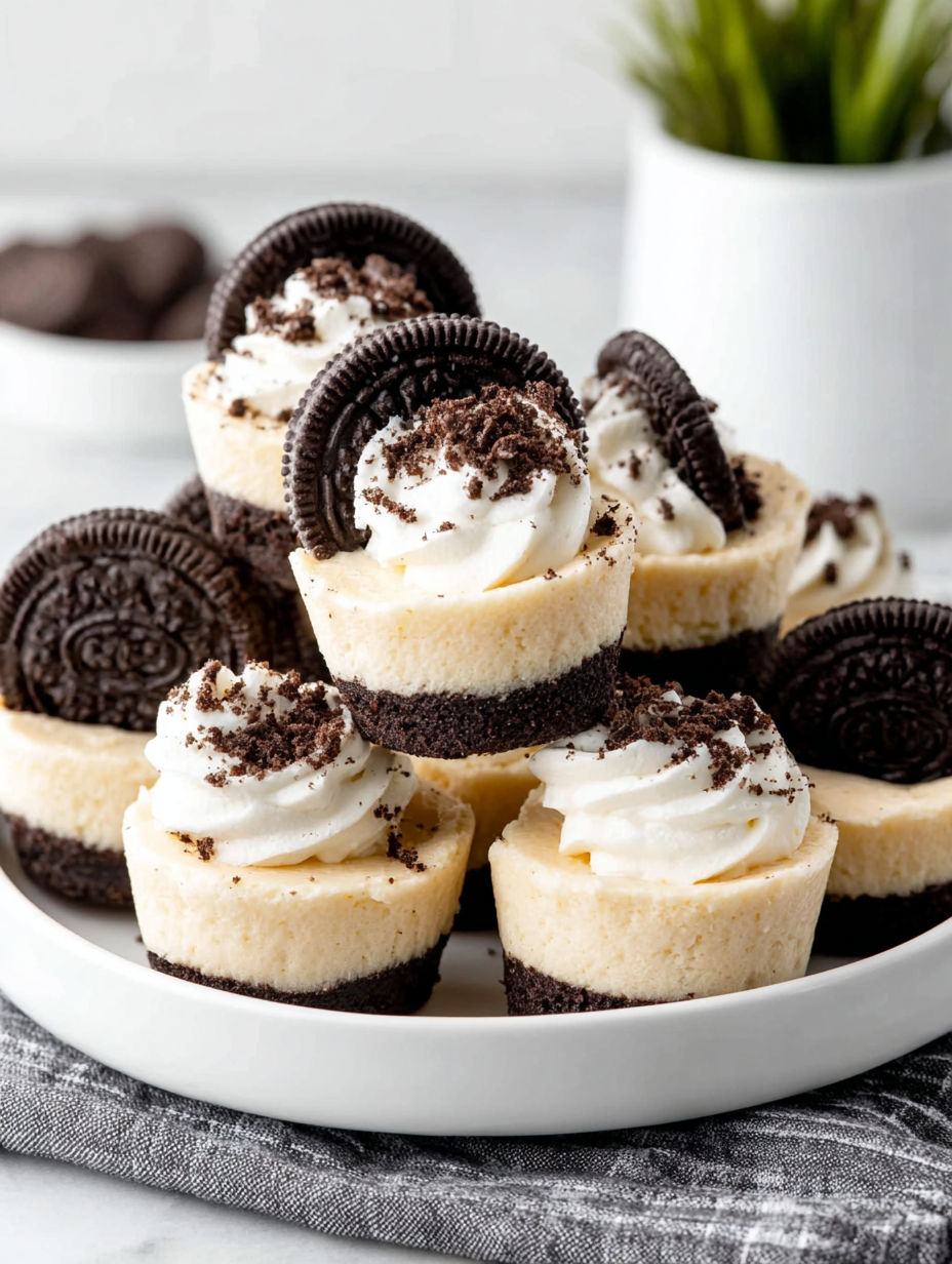 A plate of mini Oreo cheesecake bites.