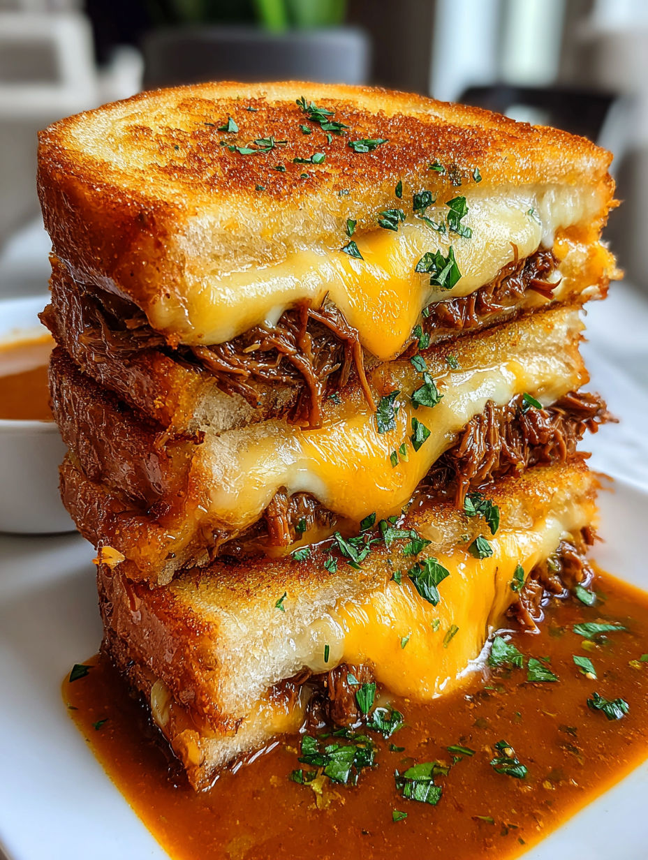 A stack of sandwiches with meat and cheese.