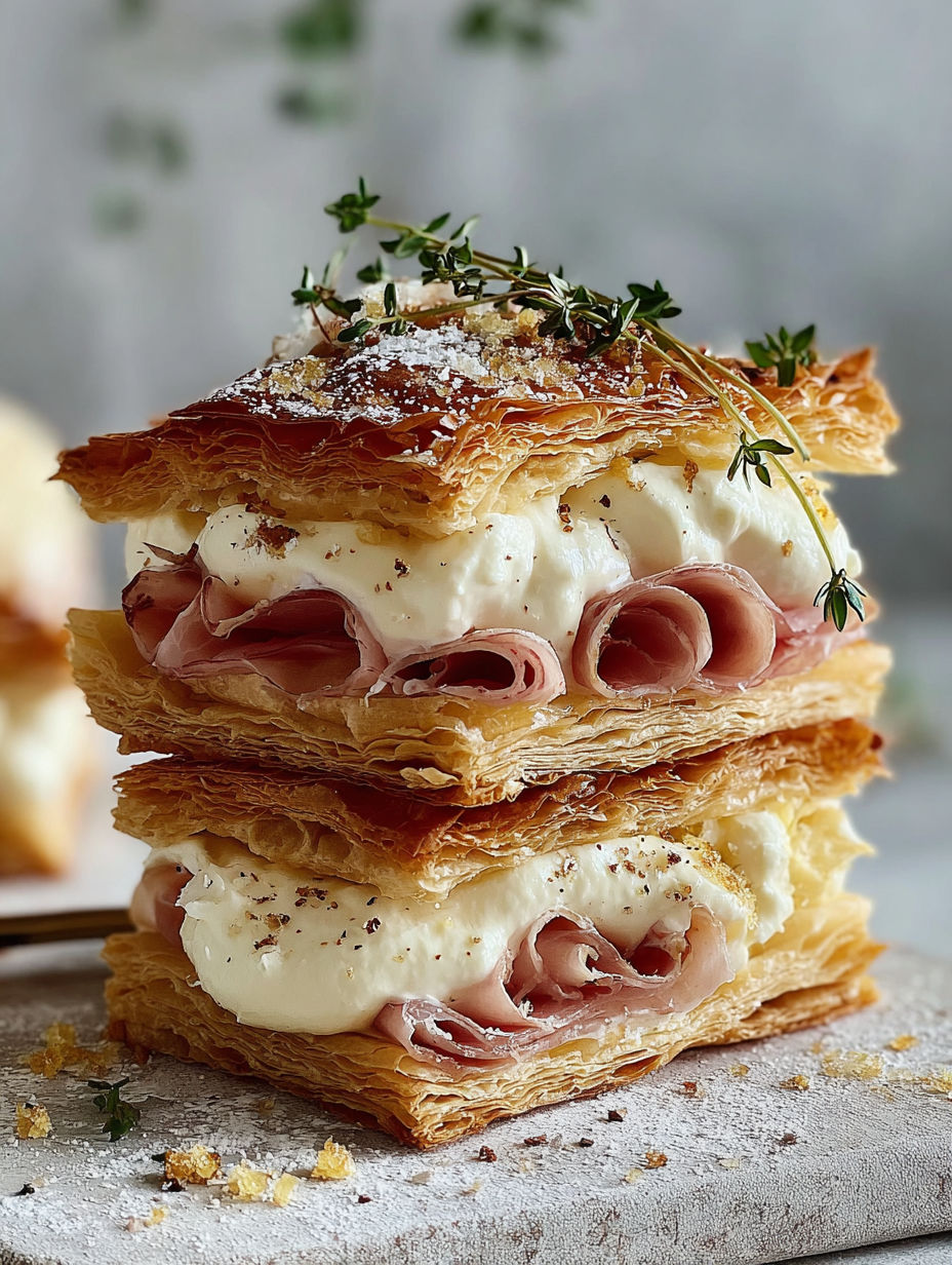 A stack of three sandwiches with meat and cheese.