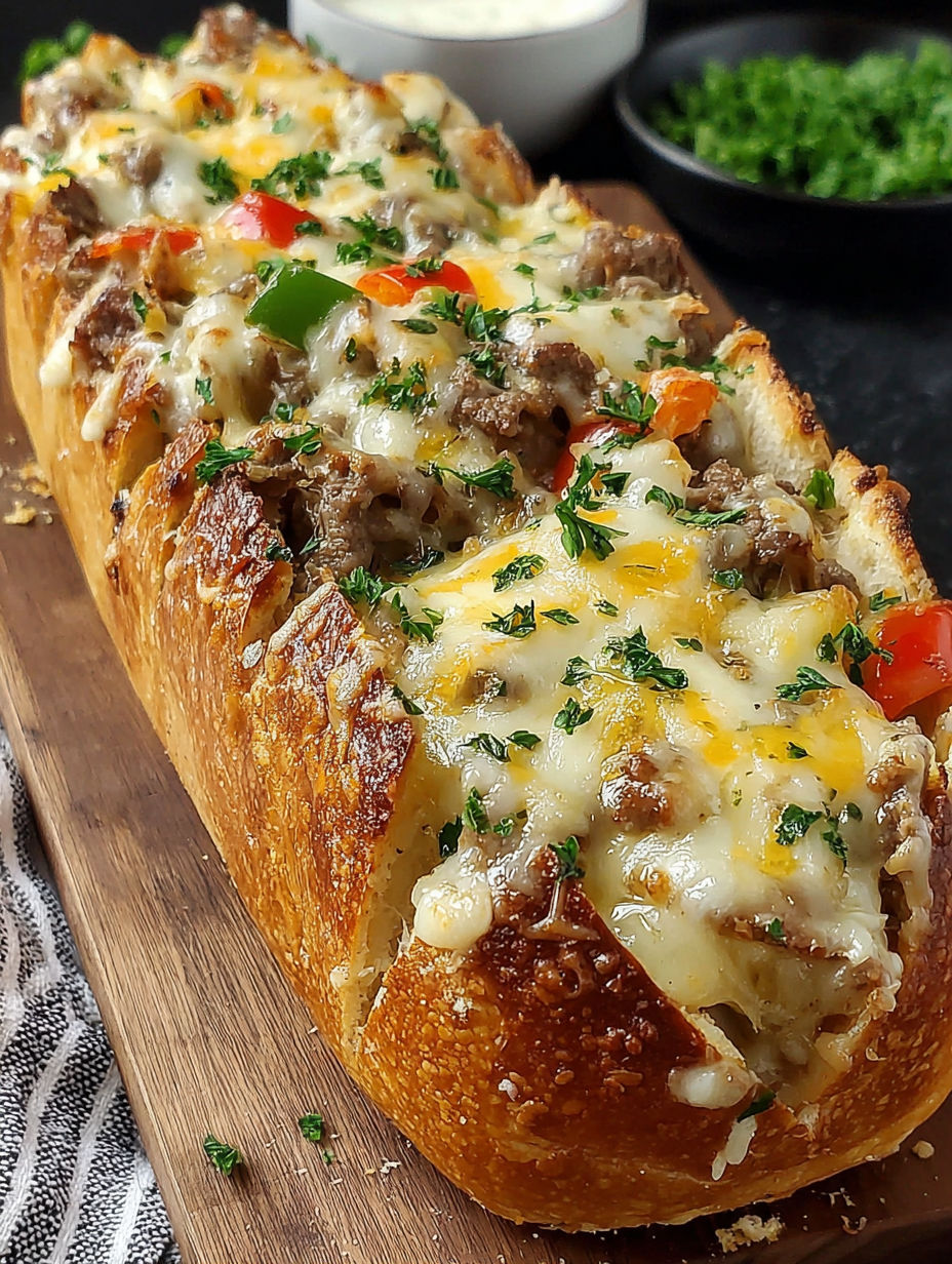 A close up of a meat and cheese sandwich.