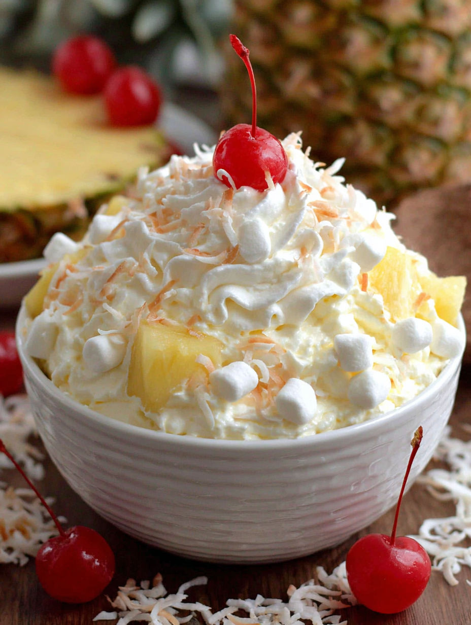 A white bowl filled with a white and red dessert.