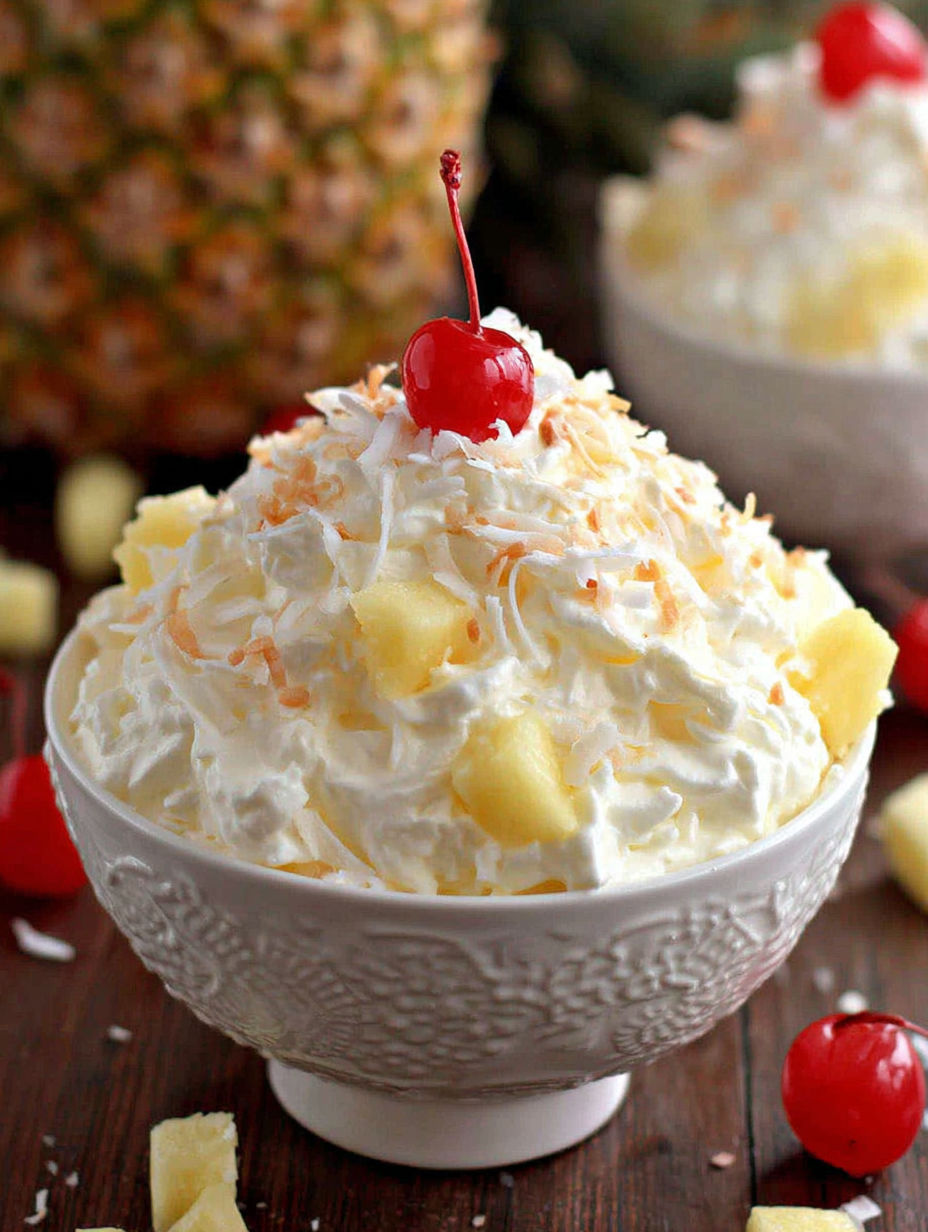 A bowl of Hawaiian pineapple coconut fluff.