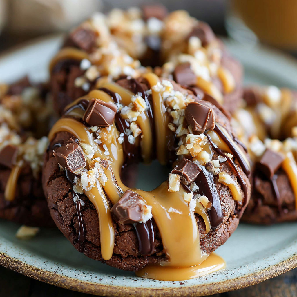 Chocolate and caramel covered cookies.