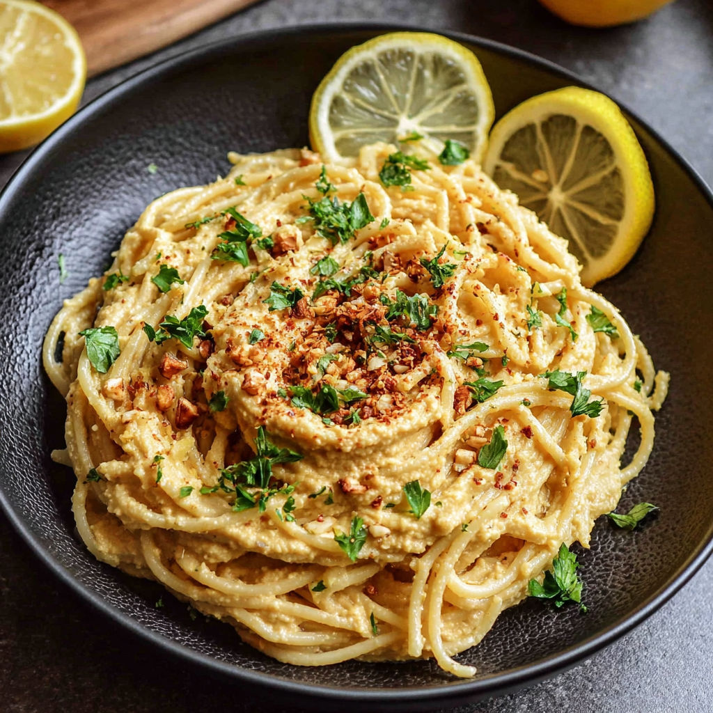 A bowl of pasta with lemon wedges on top.