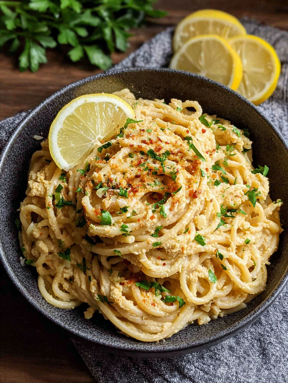 A bowl of pasta with lemon wedges on top.
