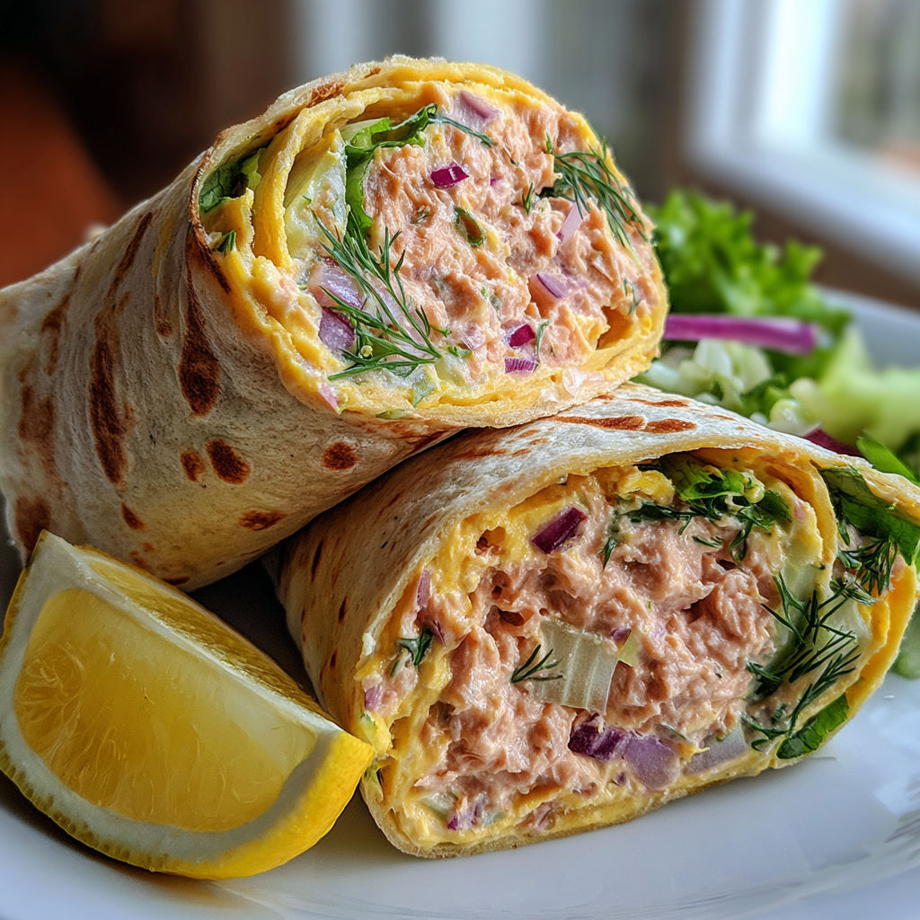 A plate of food with a lemon and a wrap.