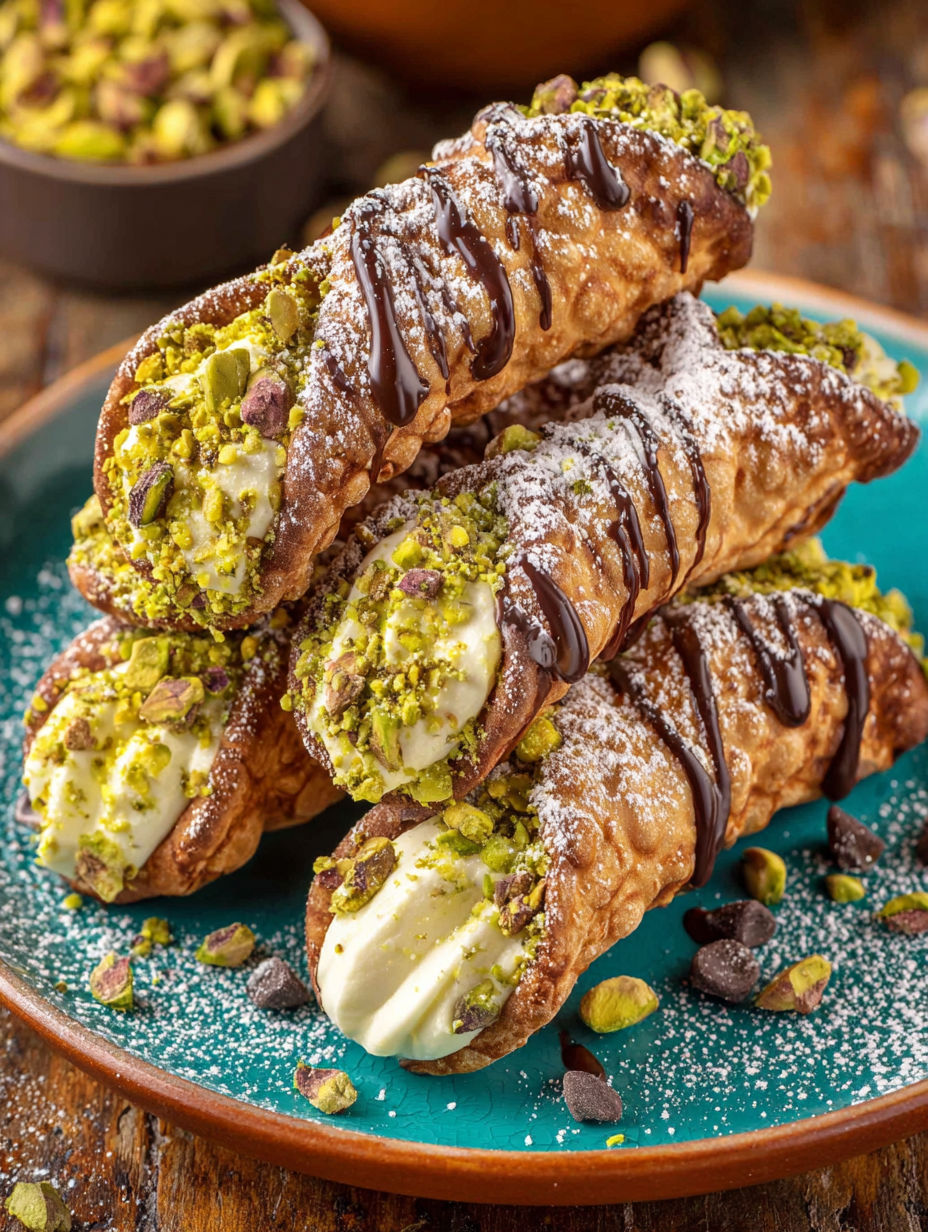 A plate of food with chocolate drizzled over it.
