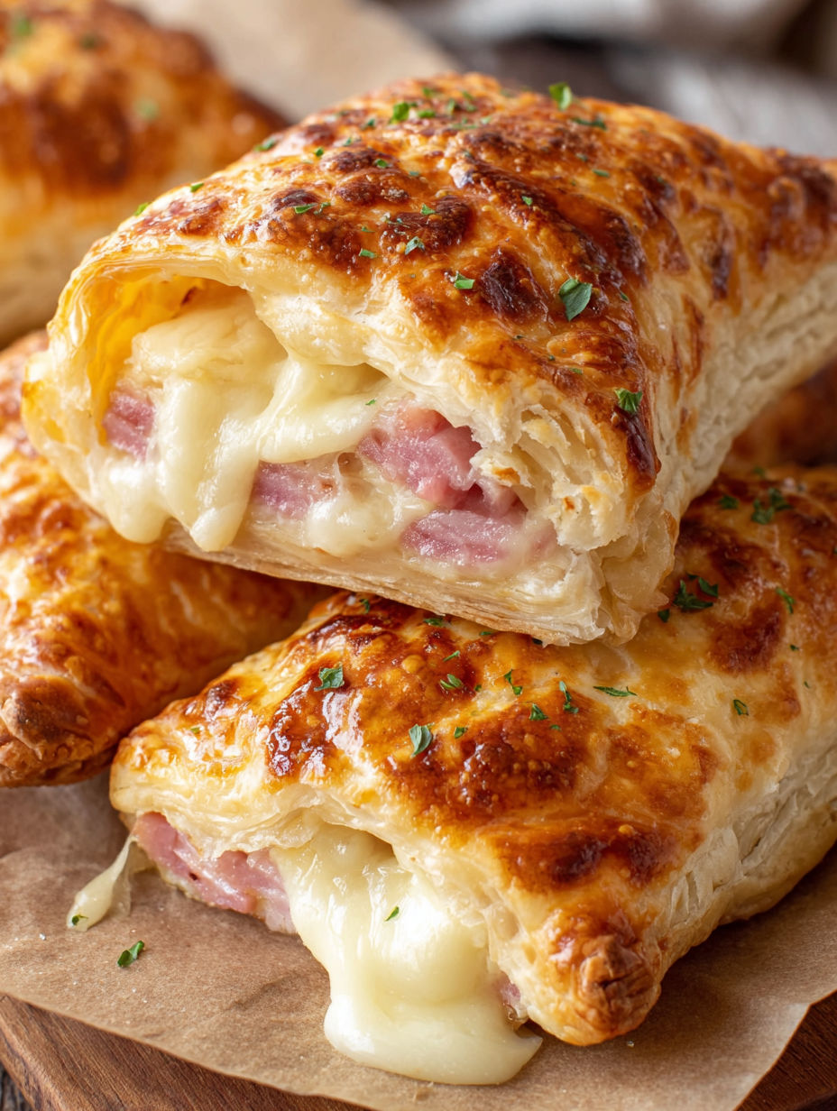 Two pieces of ham and cheese filled pastry.