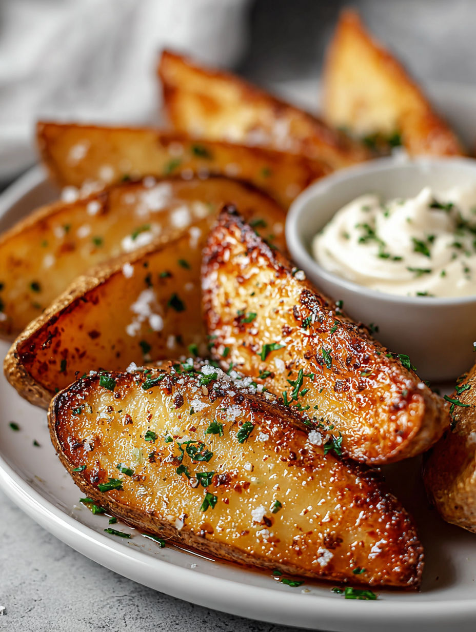 A plate of fries with a bowl of dipping sauce.