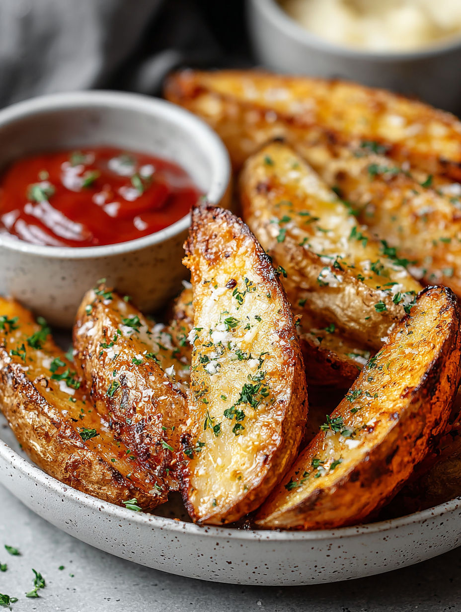A bowl of fries with ketchup.