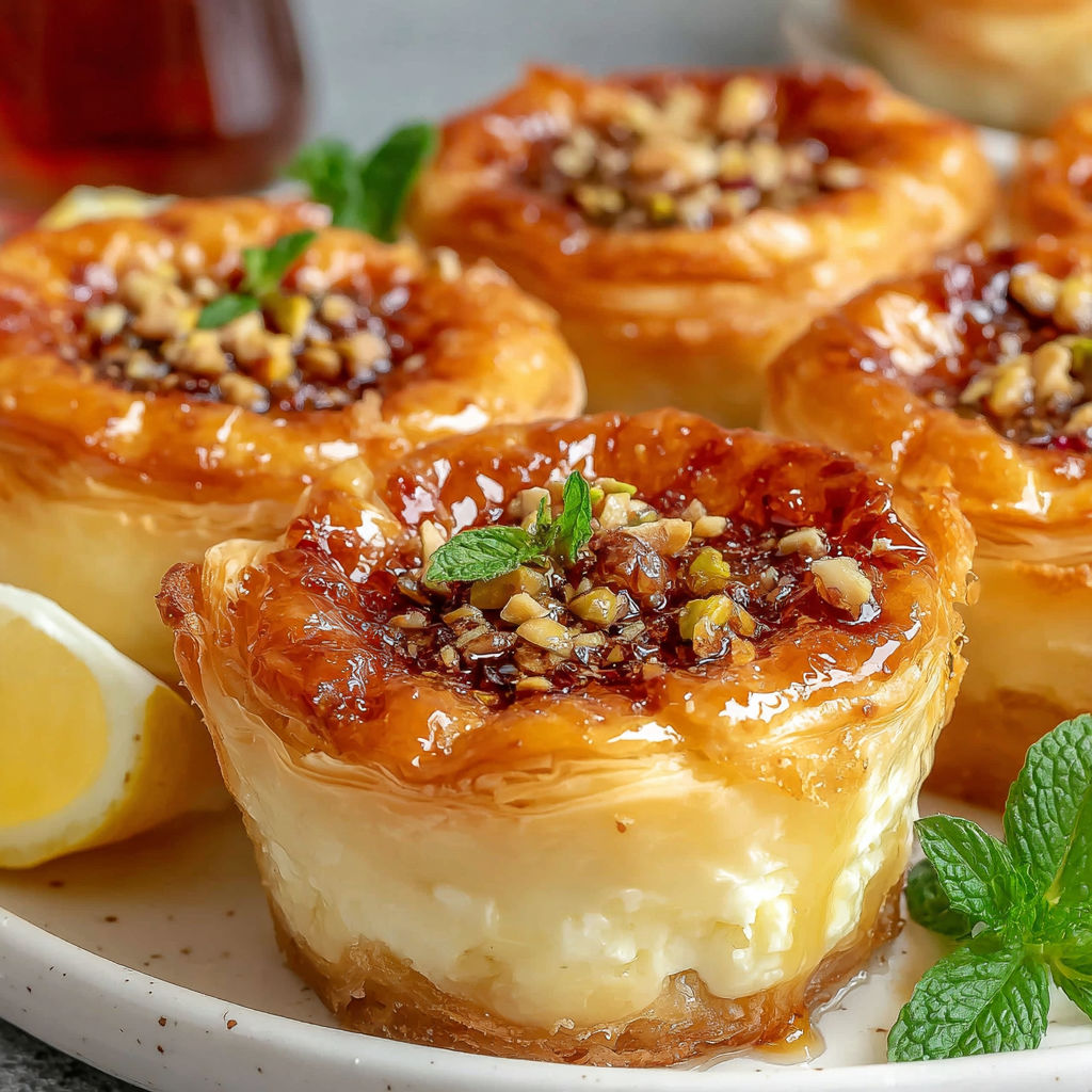 A plate of mini baklava cheesecakes.
