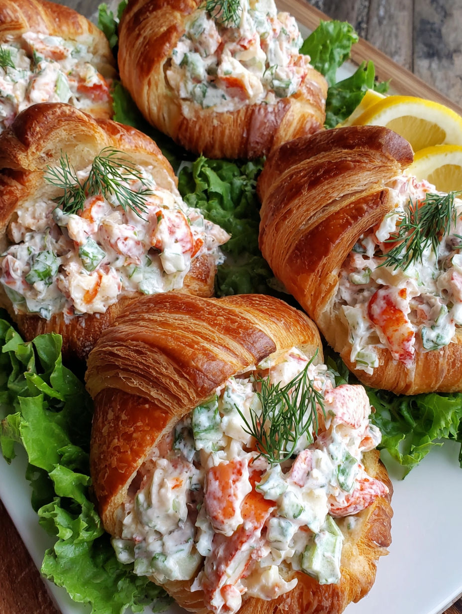 A plate of croissant rolls filled with lobster salad.
