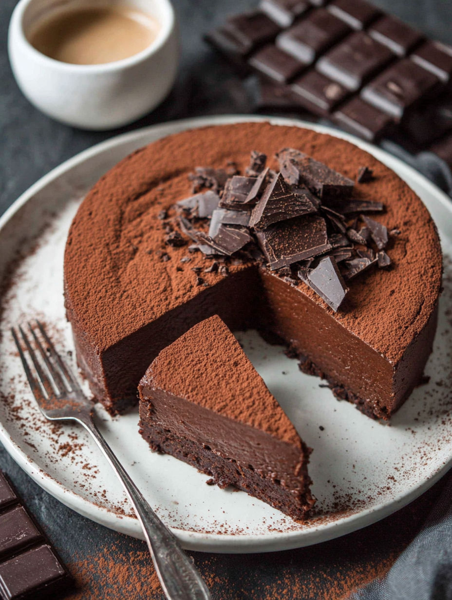 A slice of chocolate cake on a plate.