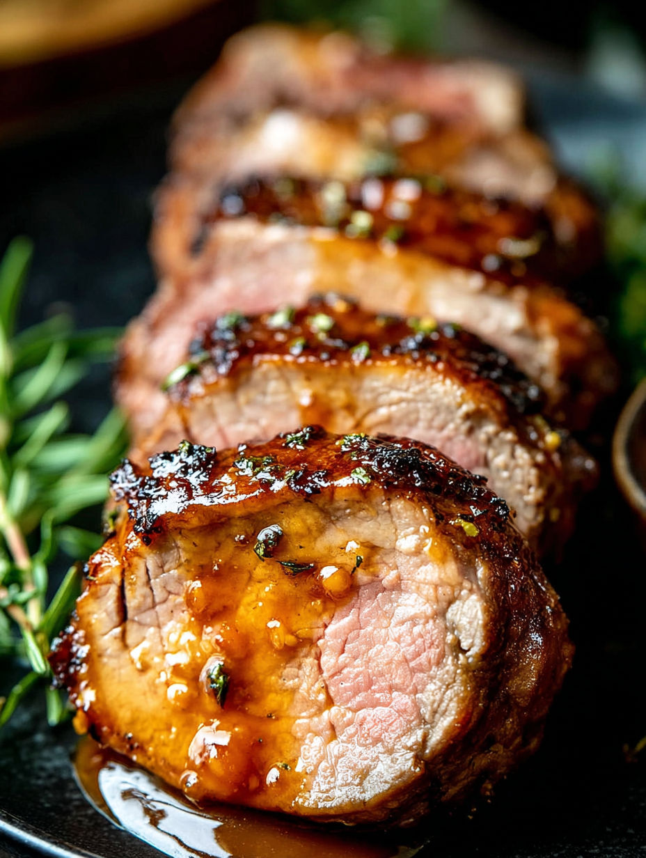 A close up of a piece of meat with a sauce on it.