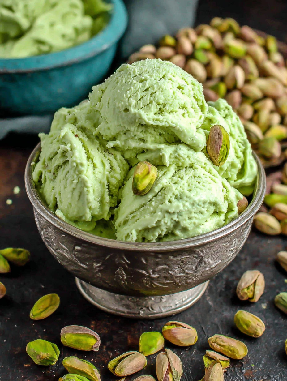 A bowl of pistachio ice cream.