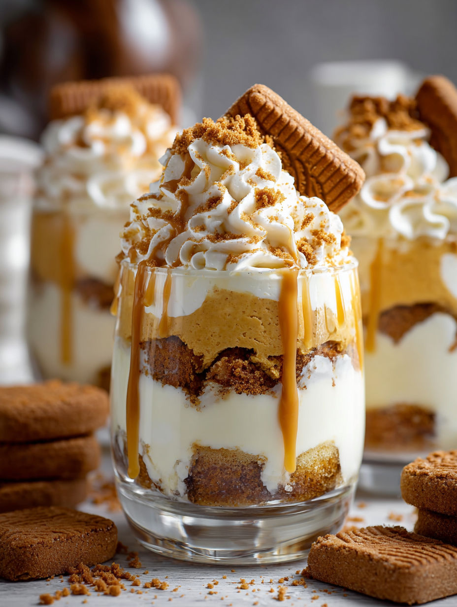 A glass of dessert with a cookie on top.