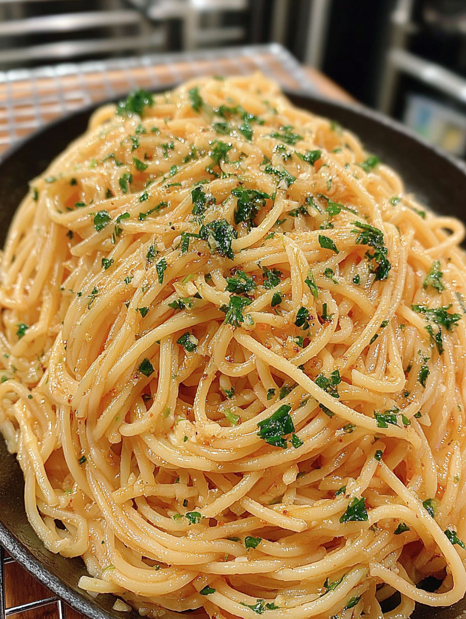 Spaghetti with parsley and garlic.