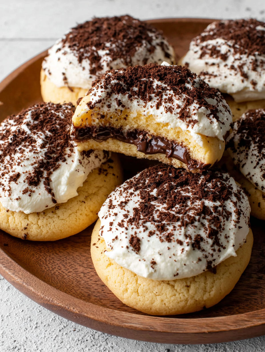 A plate of cookies with white frosting and chocolate drizzle.