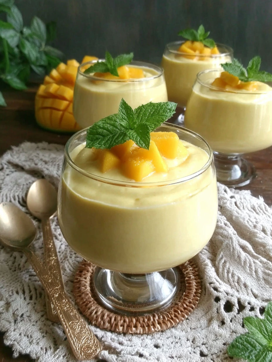 Three glasses of fruit with mint leaves on top.