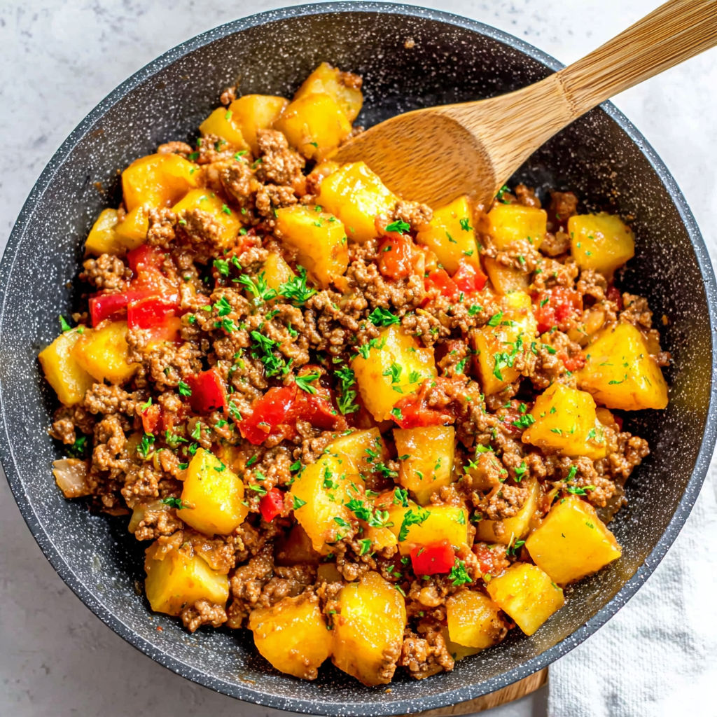 A bowl of meat and potatoes.