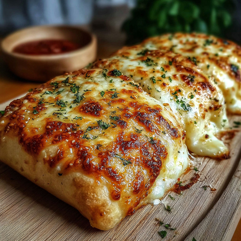 Two pieces of cheese pizza on a wooden board.