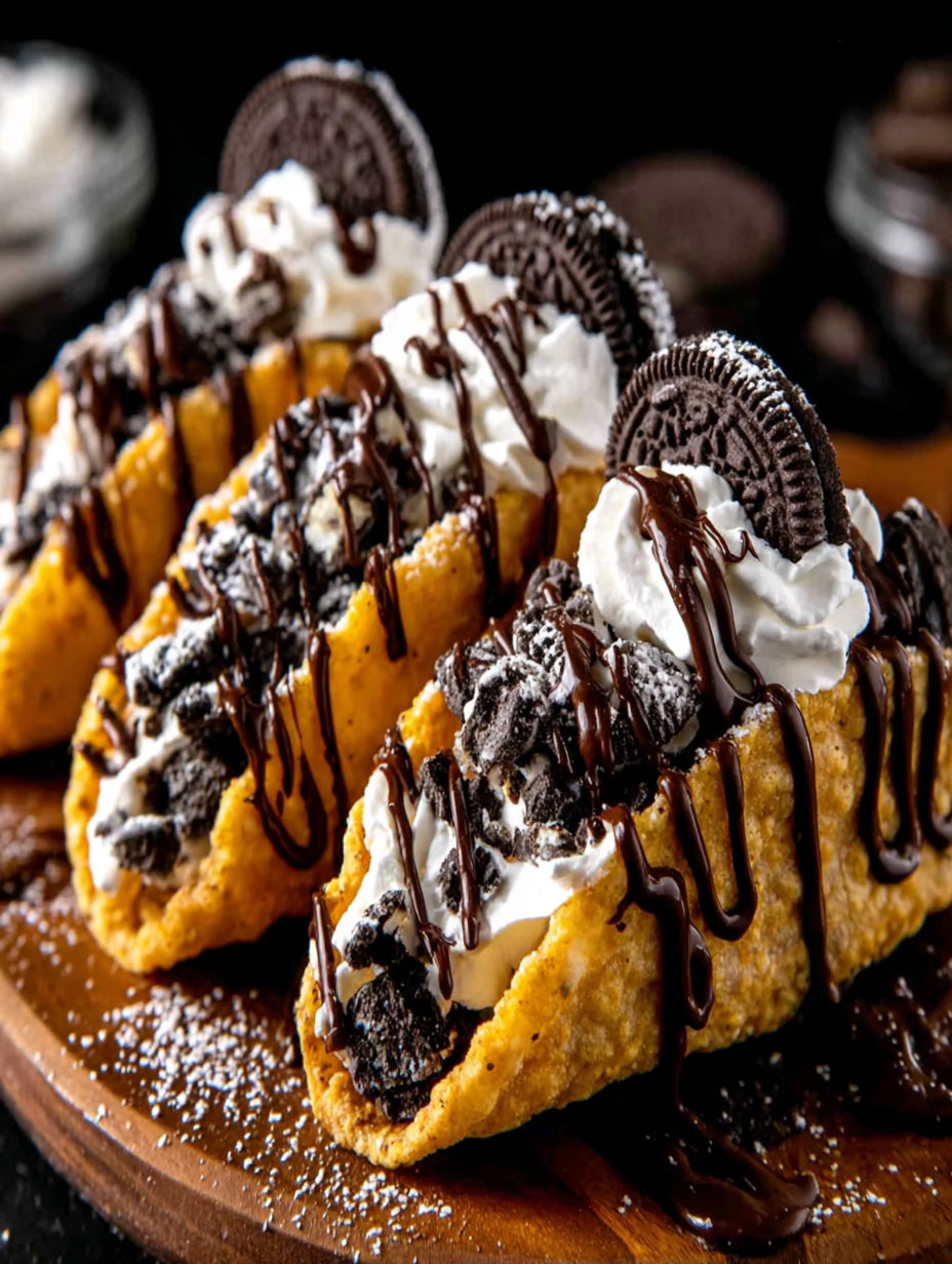 A dessert with chocolate and white cream.