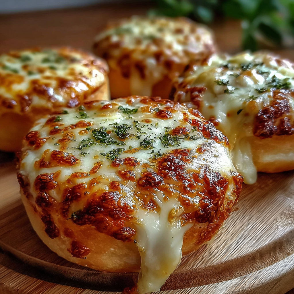 Four cheese pizza pockets on a wooden table.