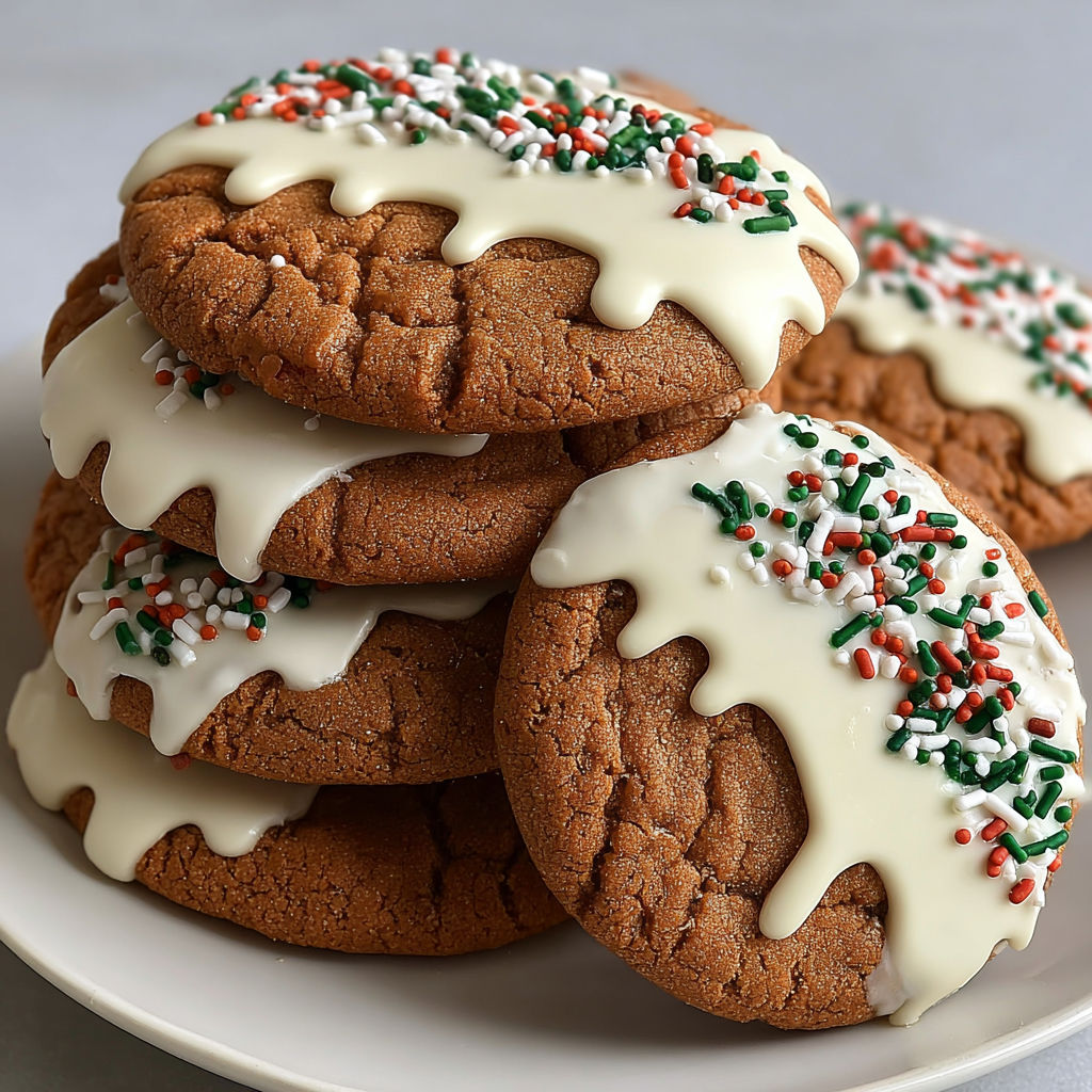 A stack of white chocolate dipped cookies.