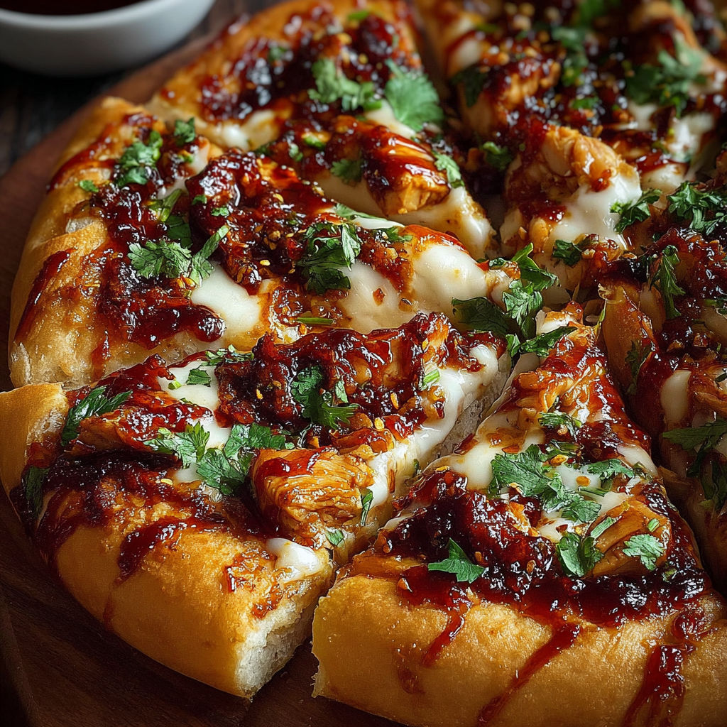A pizza with chili and garlic sauce on it.