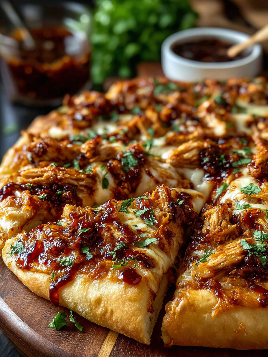 A pizza with chili garlic chicken toppings.