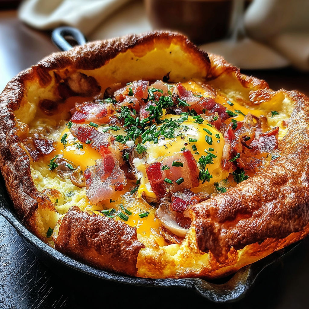 A savory cheddar and bacon Dutch baby.