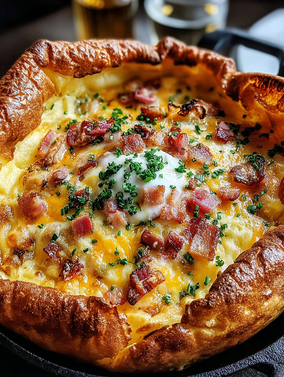 A savory cheddar and bacon Dutch baby.