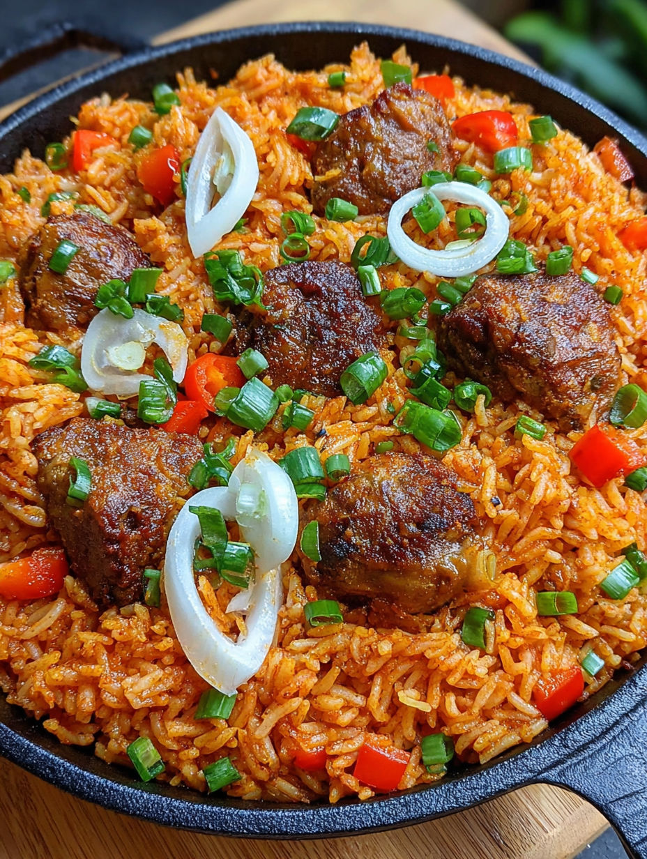 A plate of rice with meat and vegetables.