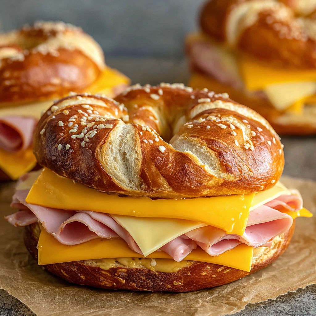 A close up of a sandwich with cheese and ham.