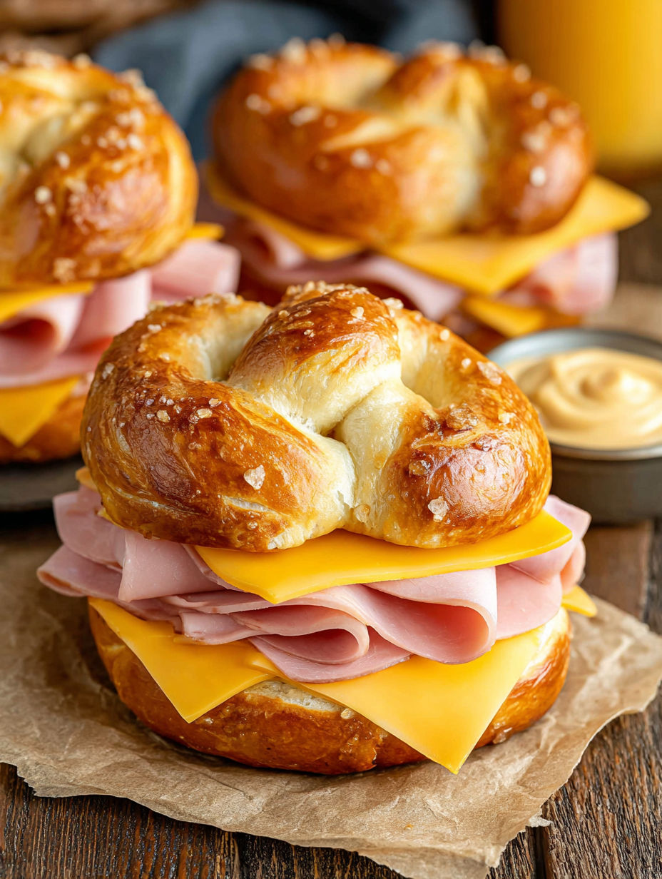 A stack of ham and cheese sandwiches.