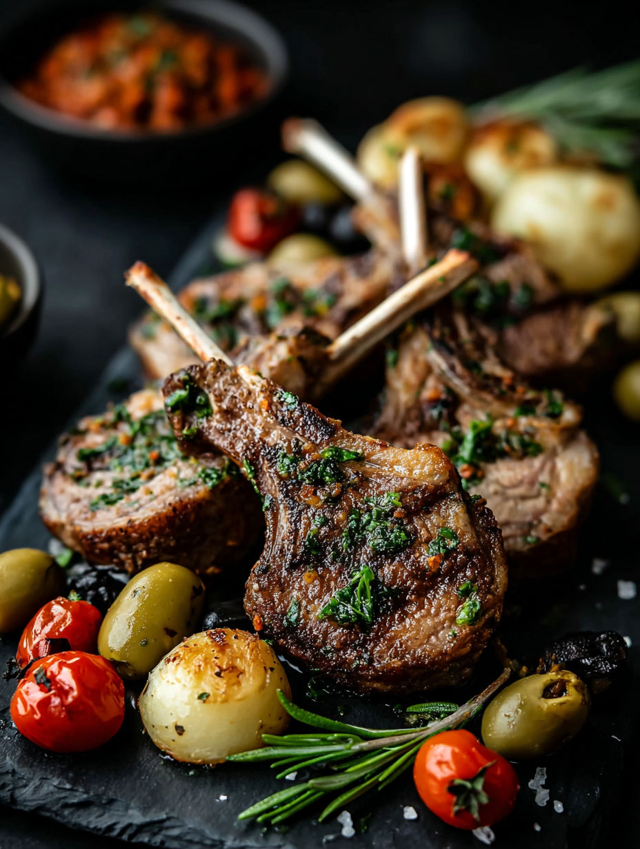 A plate of food with meat and vegetables.