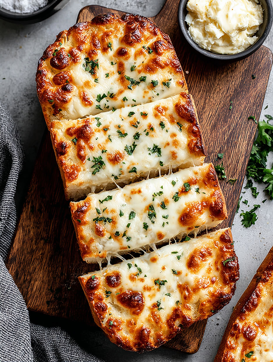 A slice of cheesy garlic bread.